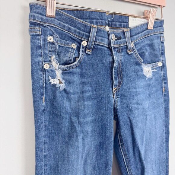 RAG & BONE | Distressed Skinny Low Rise Indigo Blue Denim Jeans Women’s Size 26 - Picture 4 of 13